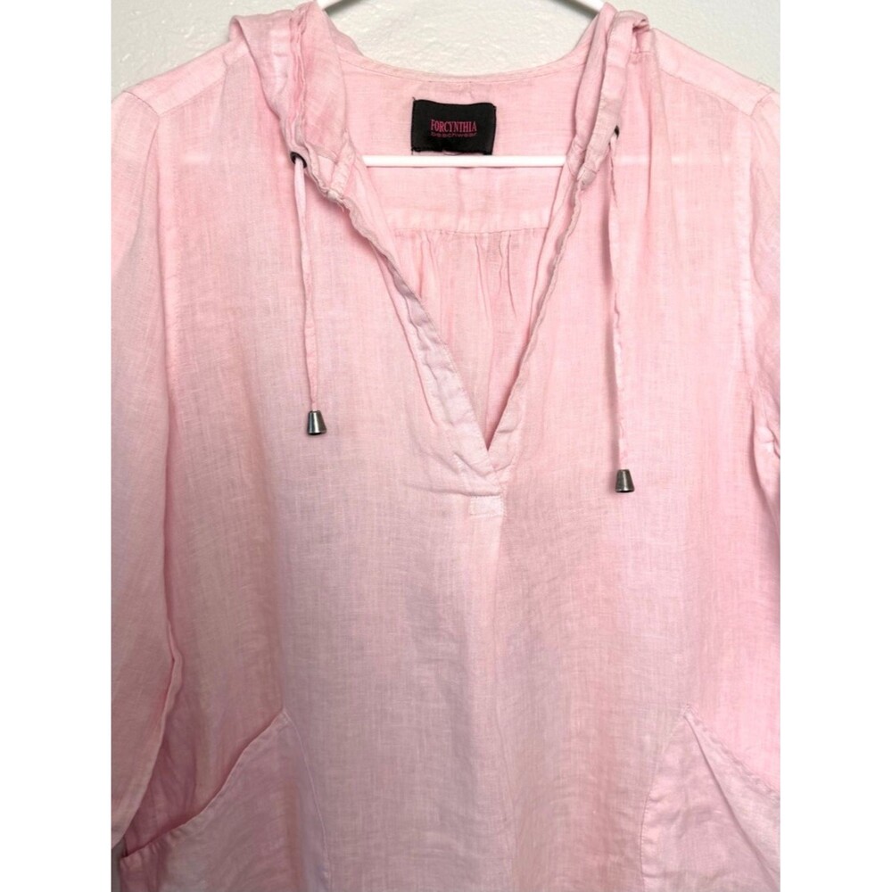 Forcynthia Beachwear Pastel Pink Linen Hooded Tunic Beach Coverup Size L - Picture 5 of 11